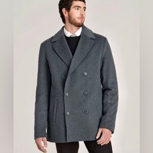 H&M Charcoal Peacoat Double Breasted Wool Blend Sz 46R Corpcore Quiet Luxury